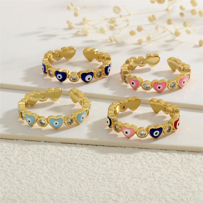 Color Copper Diamond Dripping Eyes Heart Ring