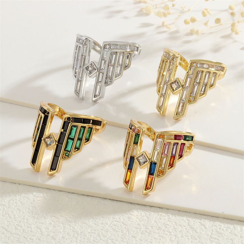 Color Copper Plated Gold-plated Diamond Geometric Open Ring