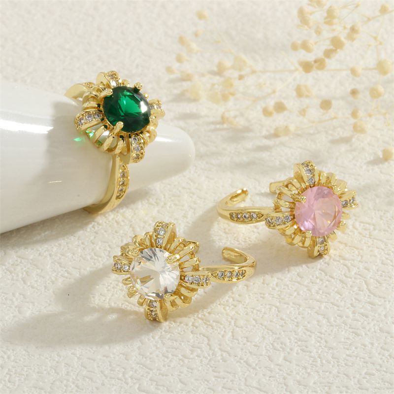 Pink Copper Plated Gold-plated Diamond Geometric Open Ring
