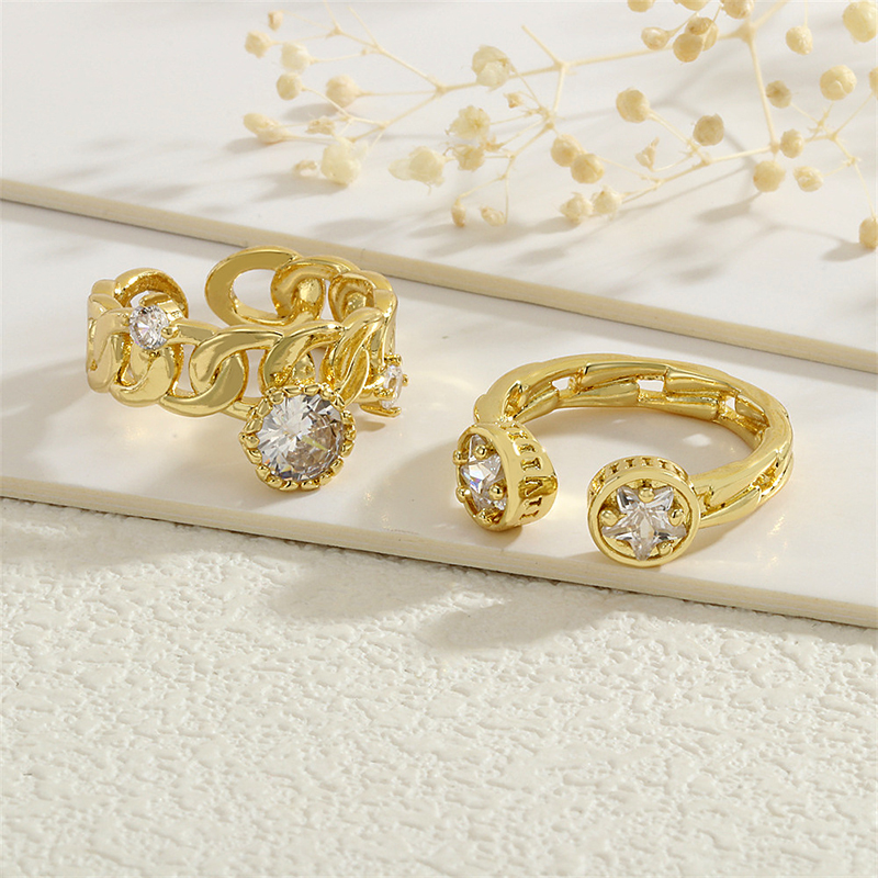A Copper Plated Gold-plated Diamond Geometric Open Ring
