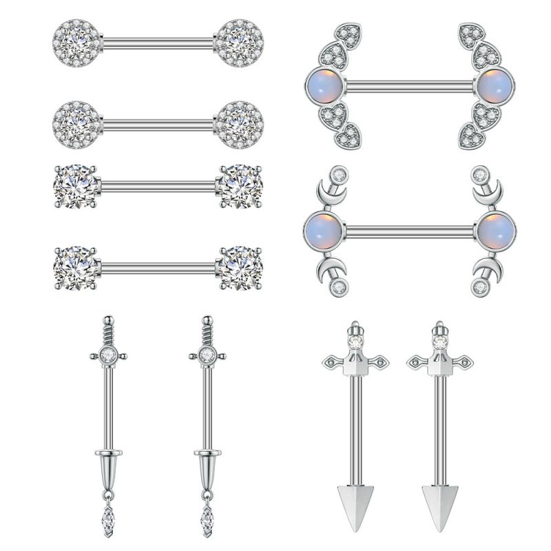 Piercing Pezón Geométrico Acero Con Circonitas