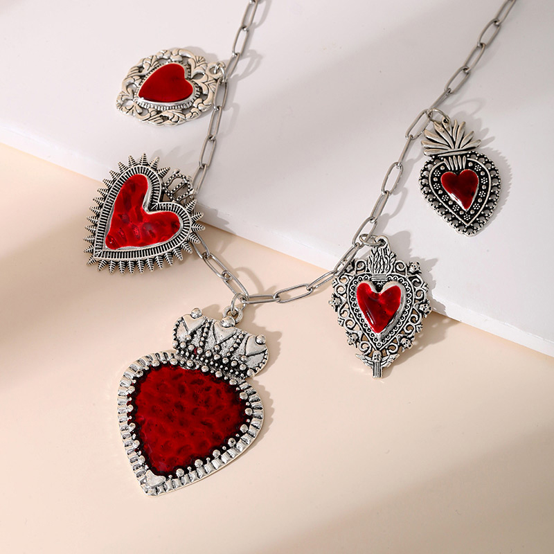Silver Titanium Steel Oil Drop Irregular Heart Pendant Necklace