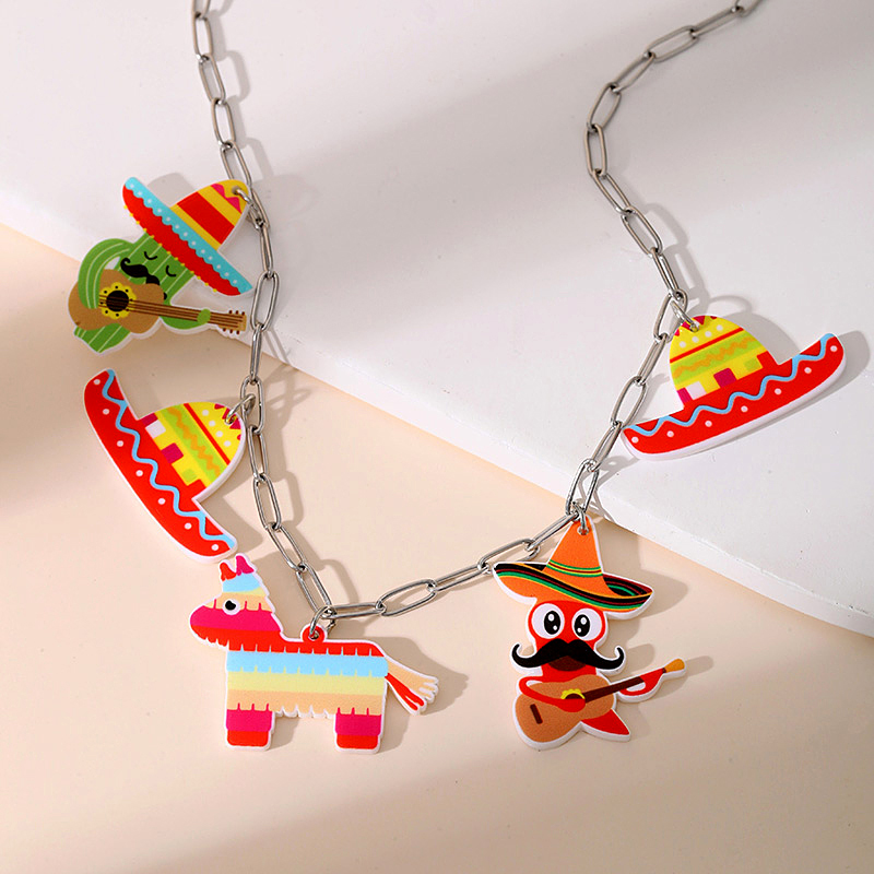 Color Titanium Steel Cartoon Resin Pendant Necklace