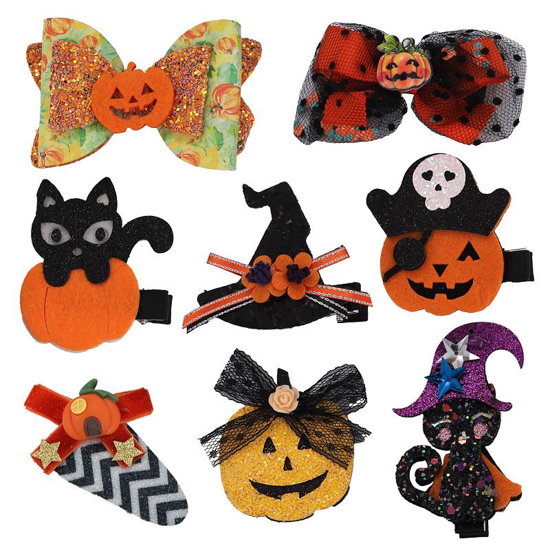 H Pumpkin Head Bow Duckbill Clip Fabric Halloween Pumpkin Bow Children's Hair Clip