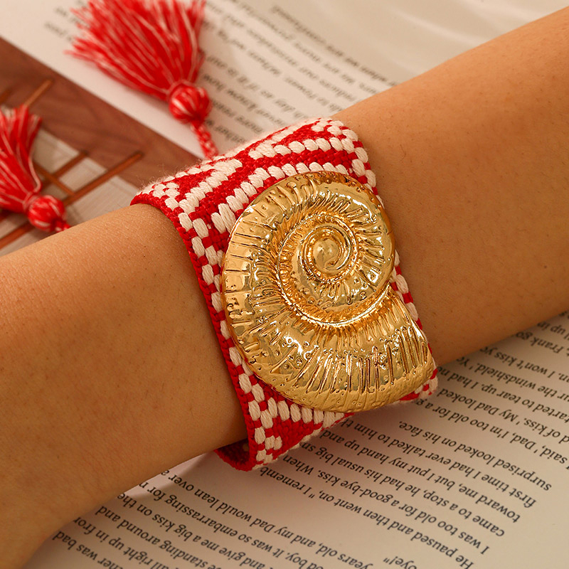 Red Alloy Conch Braided Tassel Bracelet