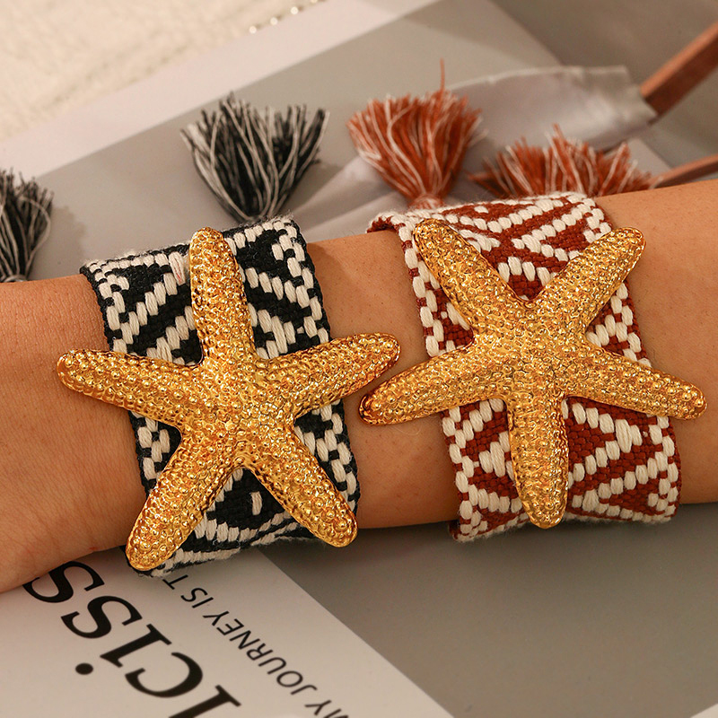 Red Copper Starfish Braided Tassel Bracelet