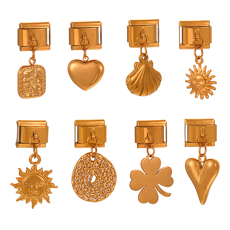 Gold 1 Titanium Steel Heart Square Module Accessories (without Chain)