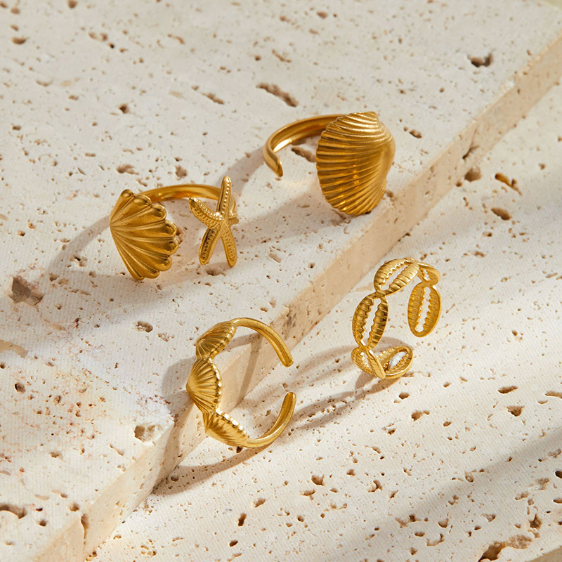 Style 5-gold Stainless Steel Shell Open Ring