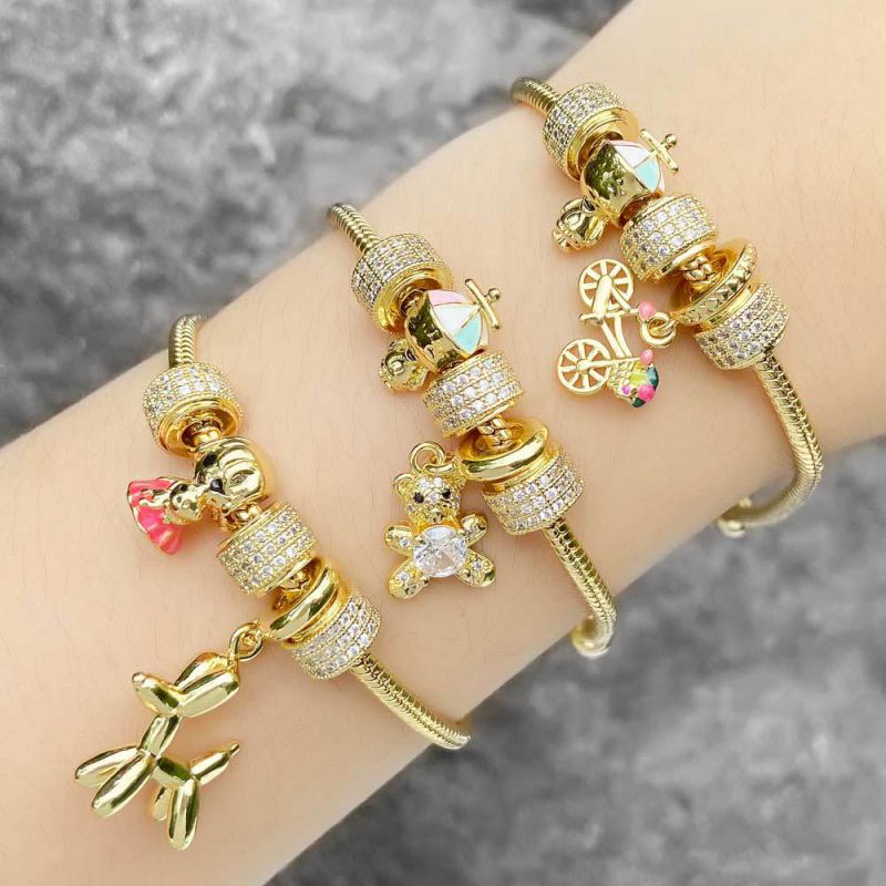 Pulsera De Perro Con Forma De Globo De Diamantes Bañada En Oro Y Cobre