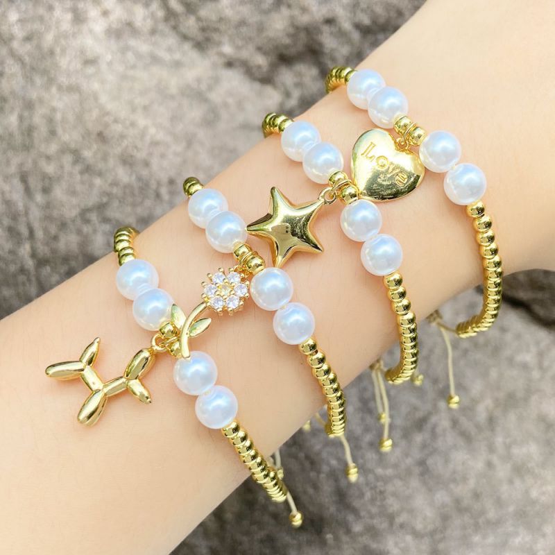 Pulsera De Perro Con Forma De Globo Y Cuentas De Perlas Chapadas En Oro De Cobre