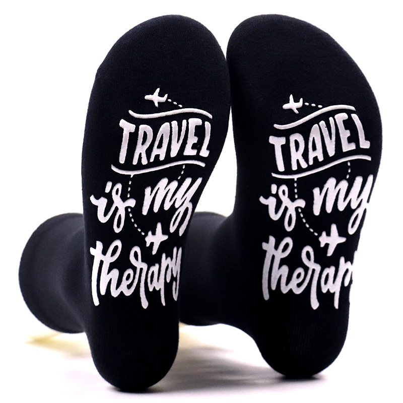 Black Cotton Dotted Lettering Socks