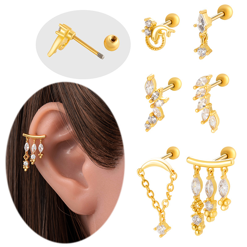 1# Silver Titanium Steel Diamond Geometric Piercing Earrings (single)