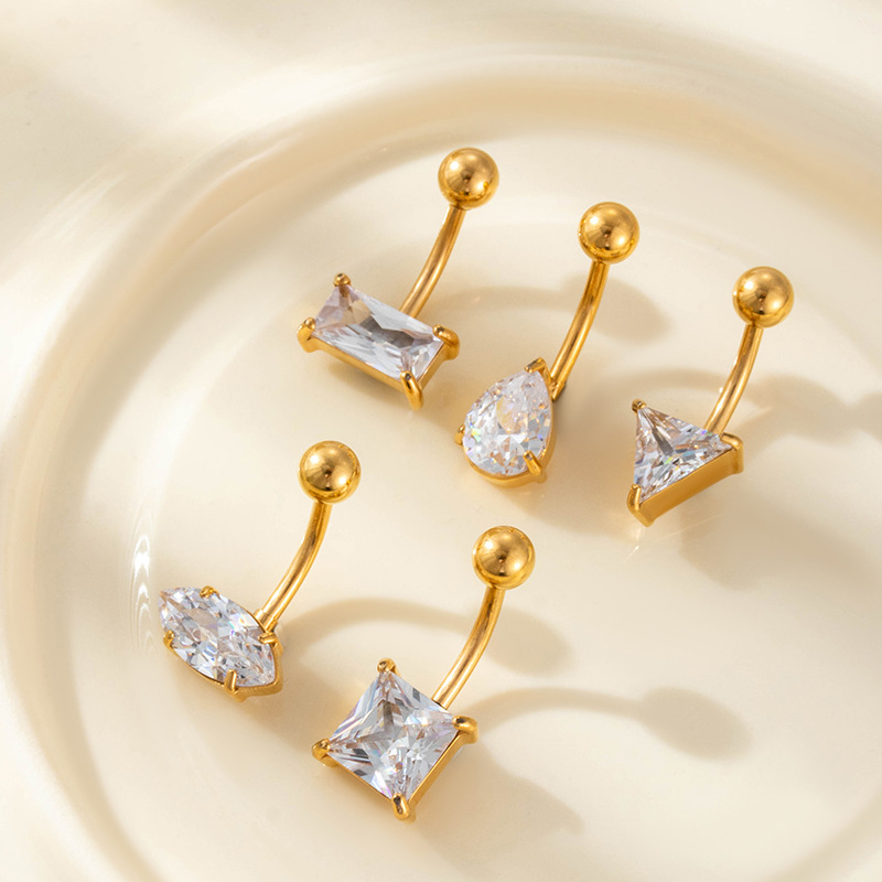 Piercing Ombligo Geométrico Con Diamantes Y Acero Titanio
