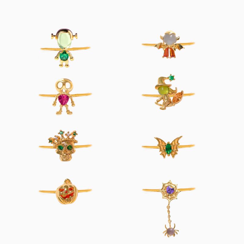 8# Copper Plated Gold Diamond Geometric Cartoon Open Ring