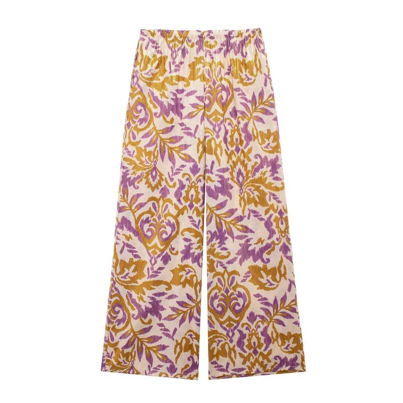 Color Metallic Print Straight-leg Trousers