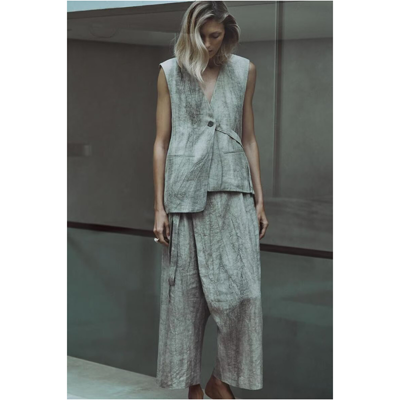 Grey Blended Tie-dyed Vest Jacket