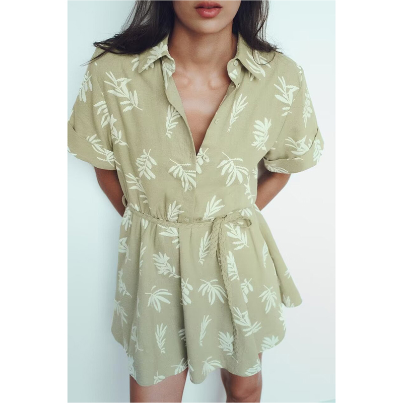Color Blended Printed Lapel Short Skirt