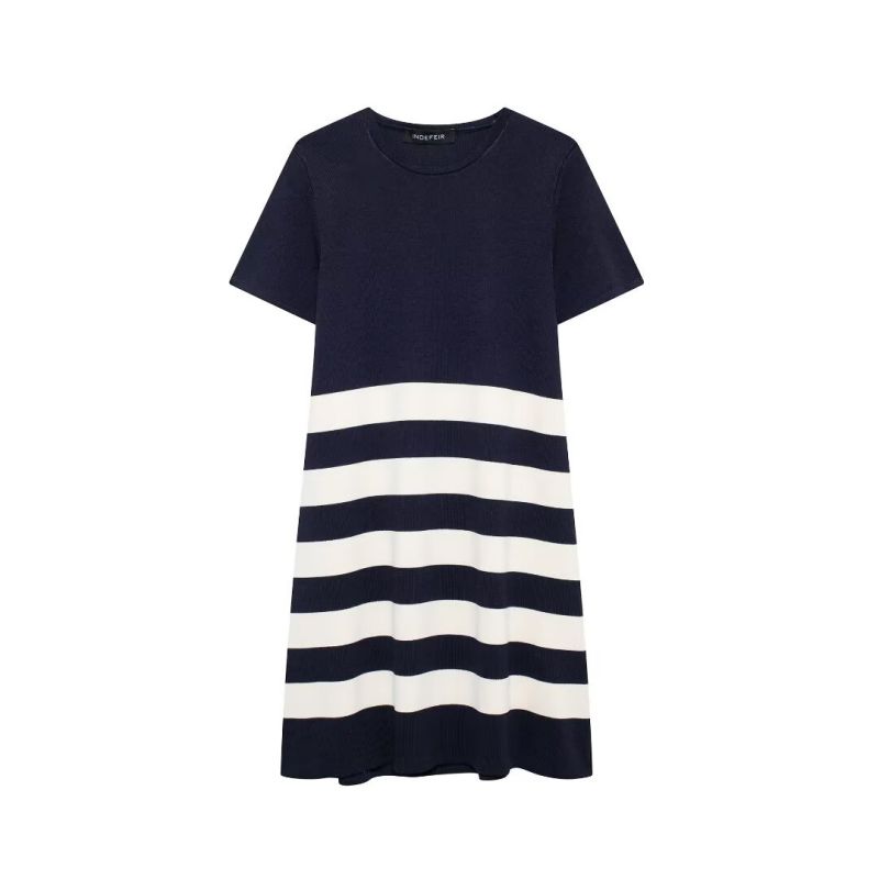 Navy Blue Striped Knitted Skirt