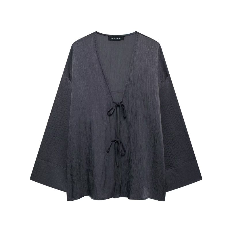 Grey Kimono Jacket With Ties