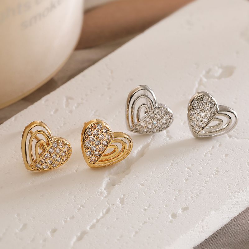 Gold Copper Diamond Heart Earrings