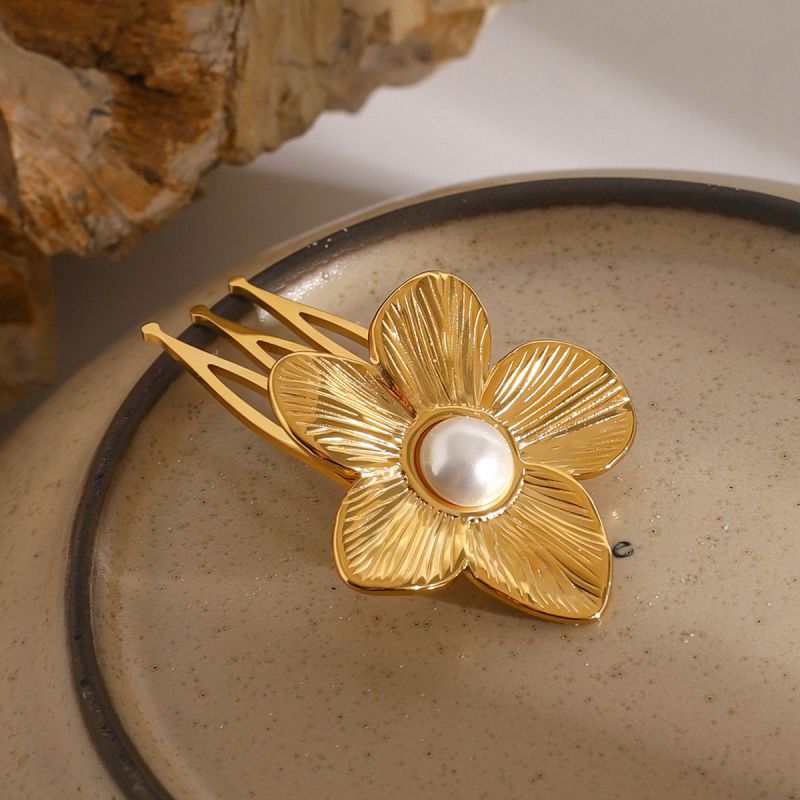 Gold Stainless Steel Flower Hairpin