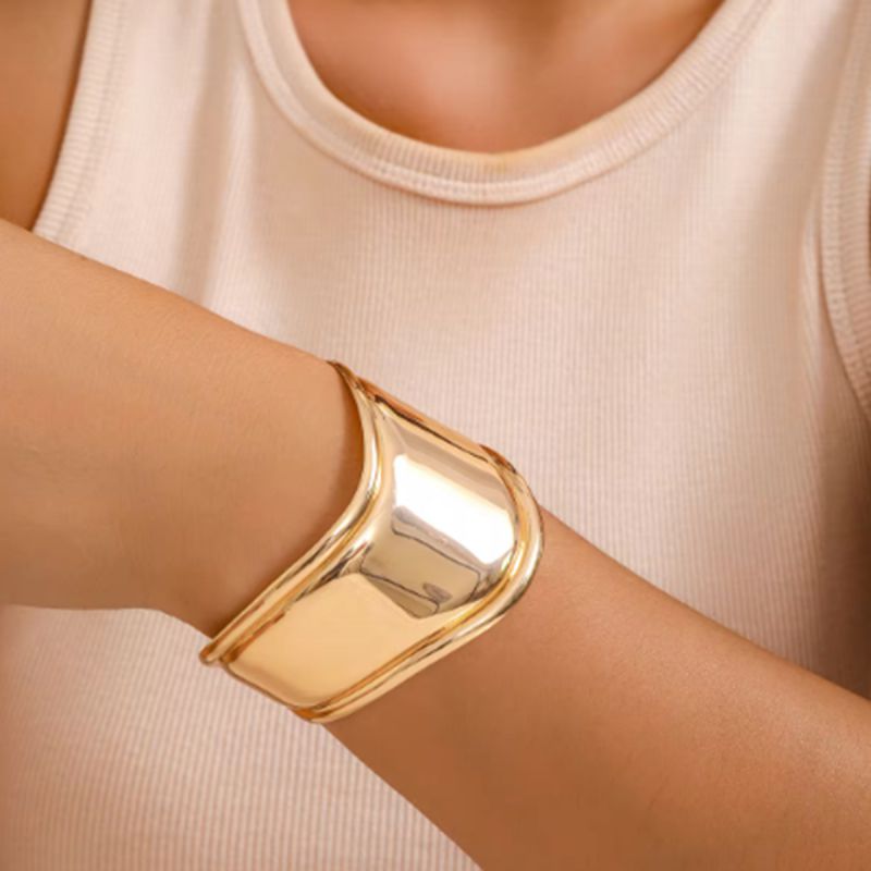 Gold Stainless Steel Wide Bracelet