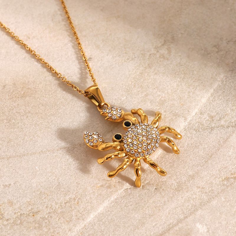Gold Stainless Steel Diamond Crab Necklace