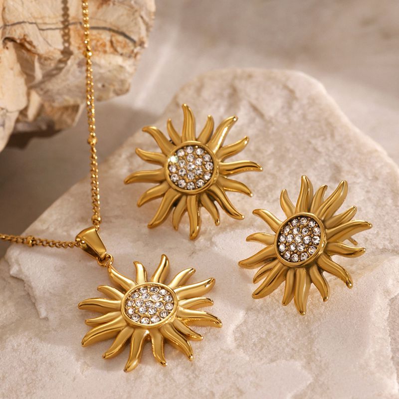 Earrings Stainless Steel Diamond Sunflower Earrings
