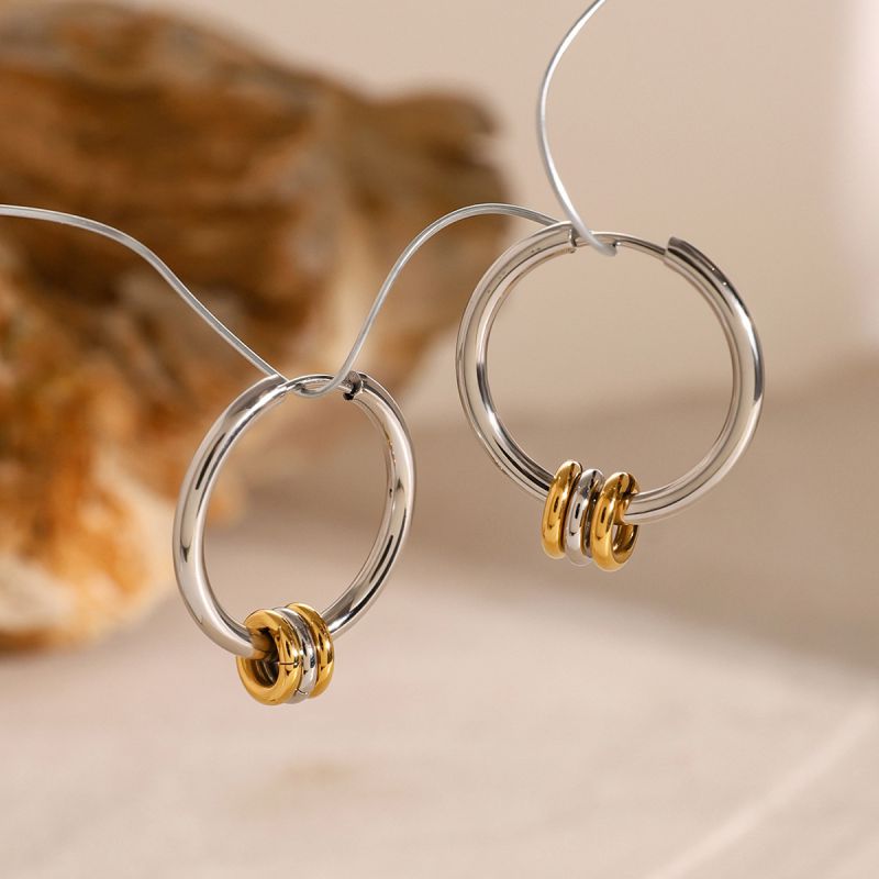 Gold And Silver Stainless Steel Round Earrings