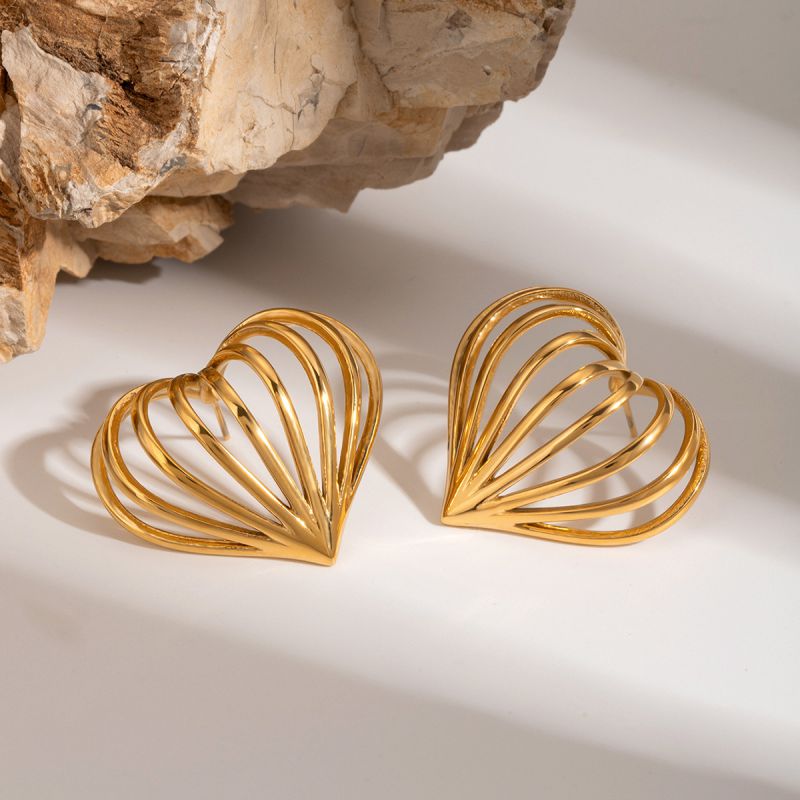 Gold Stainless Steel Hollow Heart Earrings