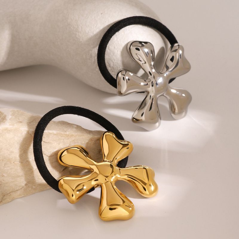 Gold Stainless Steel Flower Hair Tie
