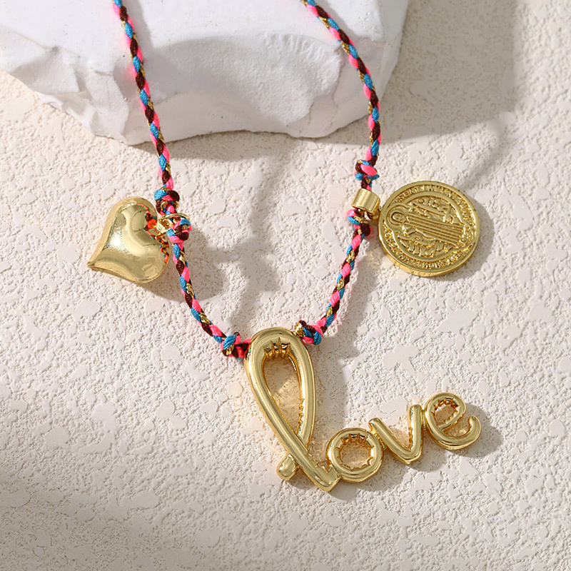 Gold Copper Letter Love Heart Portrait Braided Necklace