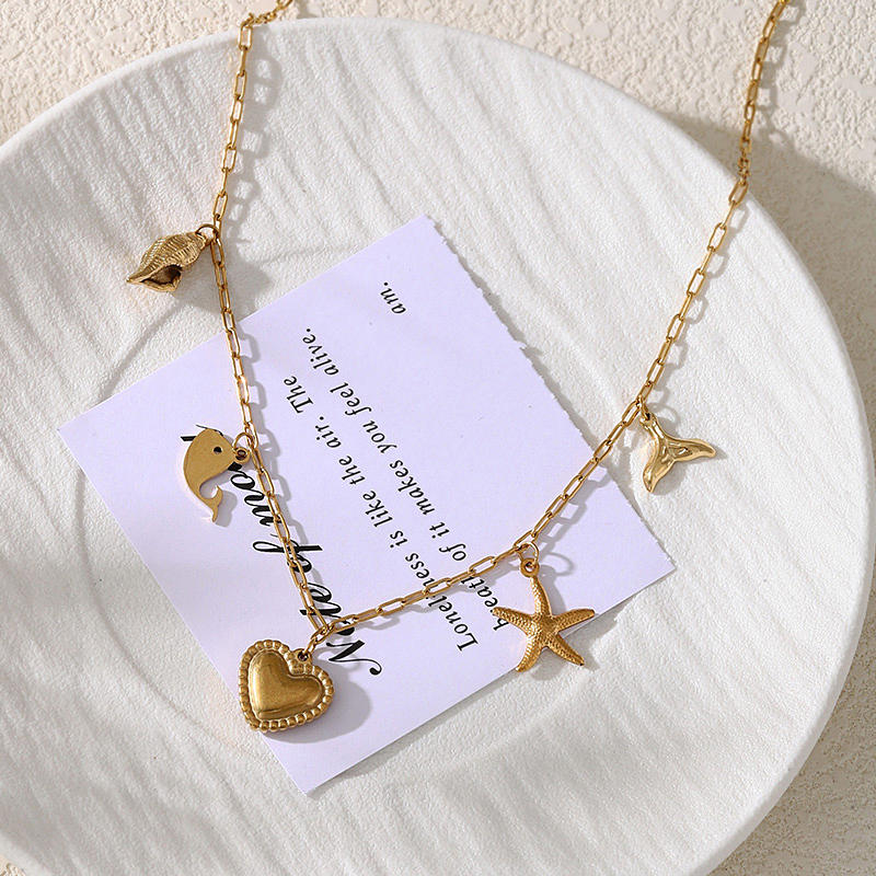 Gold Titanium Steel Heart Ocean Series Necklace