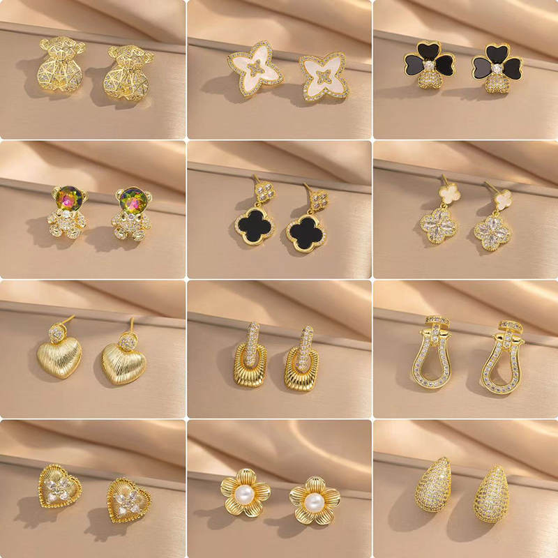 Colorful Bear Earrings Gold Copper Diamond Bear Earrings