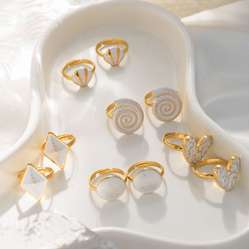 Gold 5 Stainless Steel Oil Drip Scallop Sea Thread Heart Open Ring