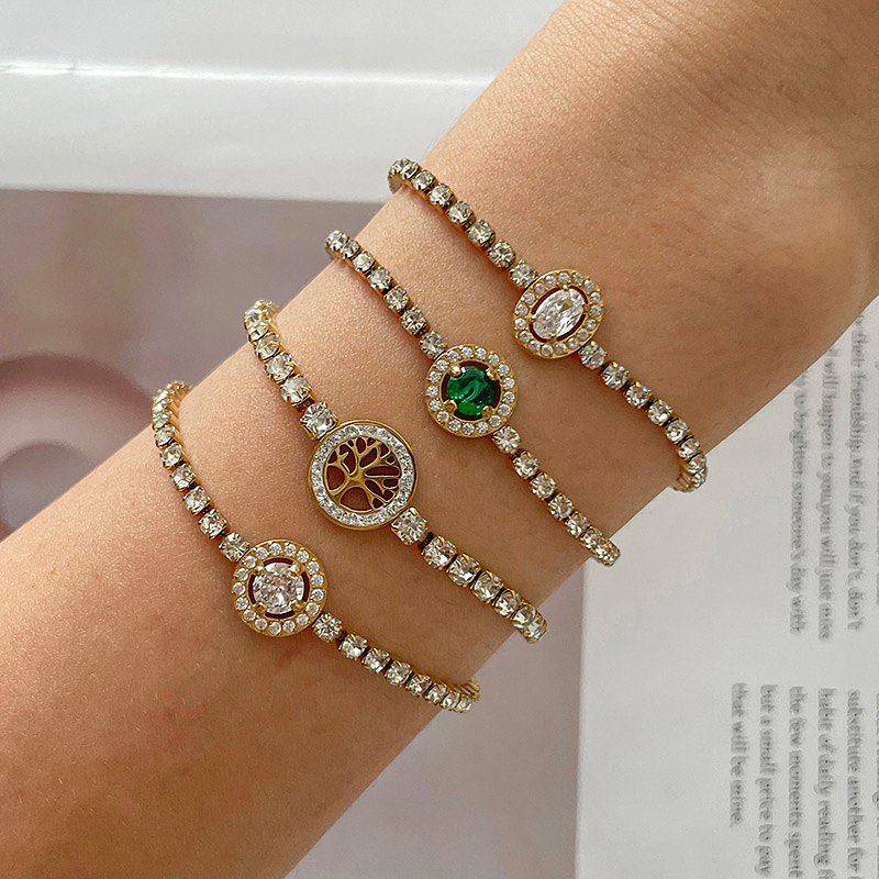 White Titanium Steel Inlaid Zircon Round Bracelet
