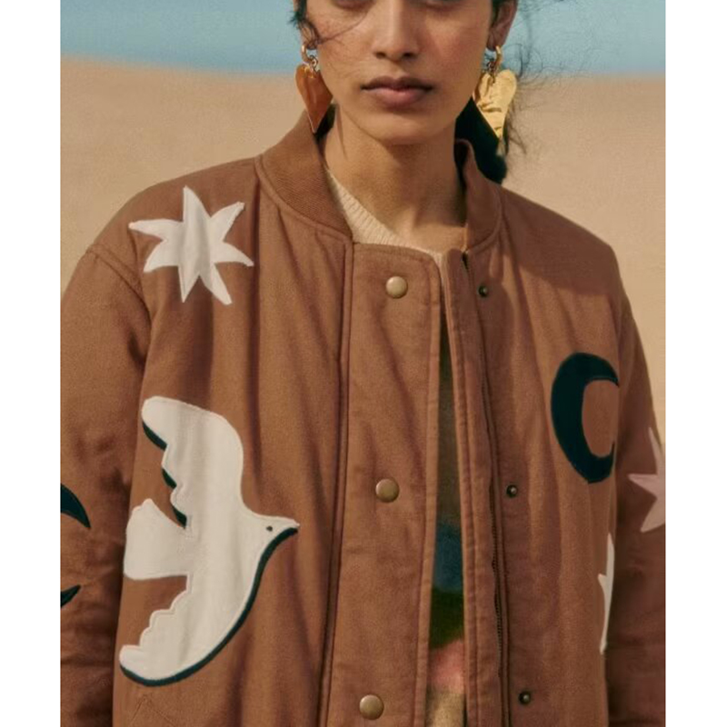 Brown Cotton Printed Jacket
