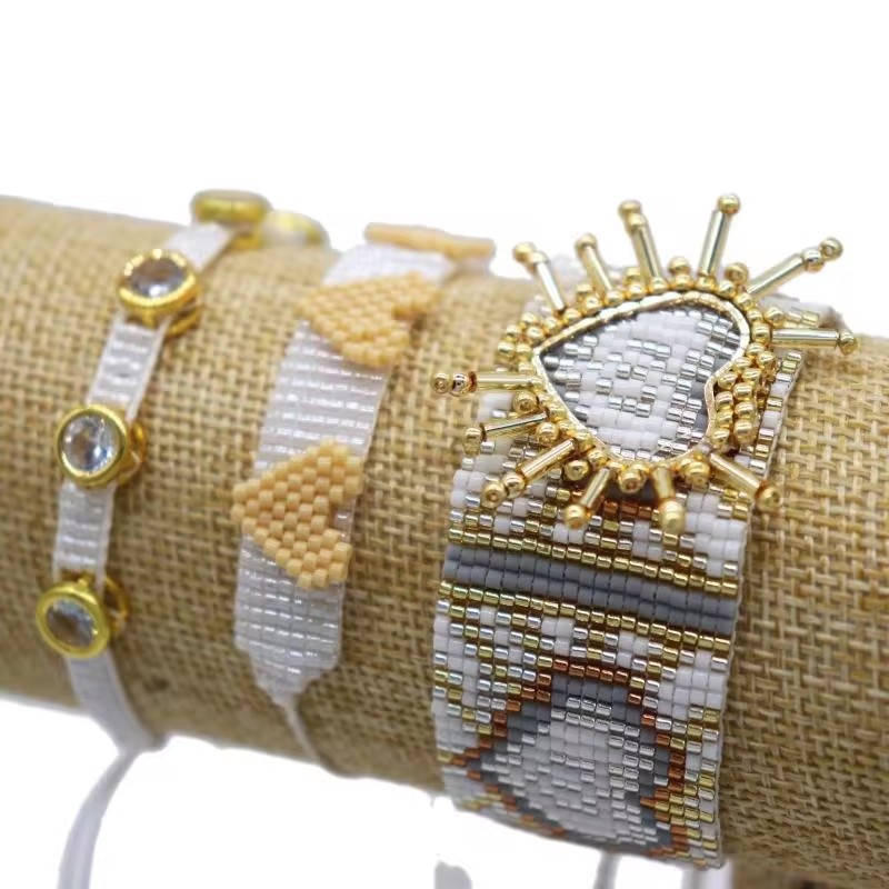 Set Rice Bead Braided Heart Diamond Round Bracelet Set