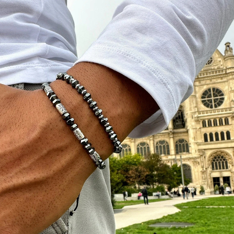 6# Alloy Geometric Beaded Men's Bracelet Set