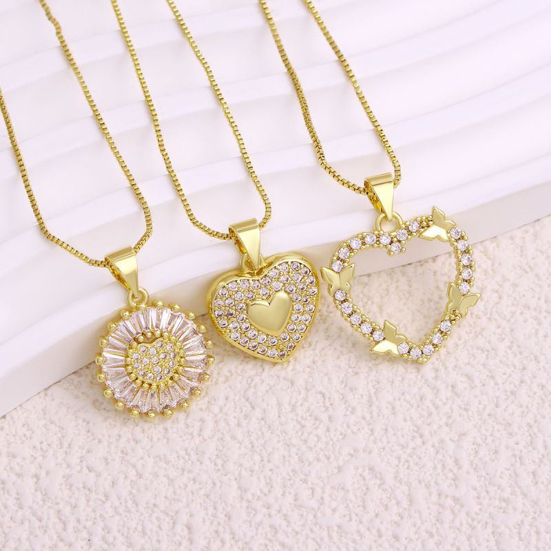Gold 3 Copper Diamond Heart Necklace