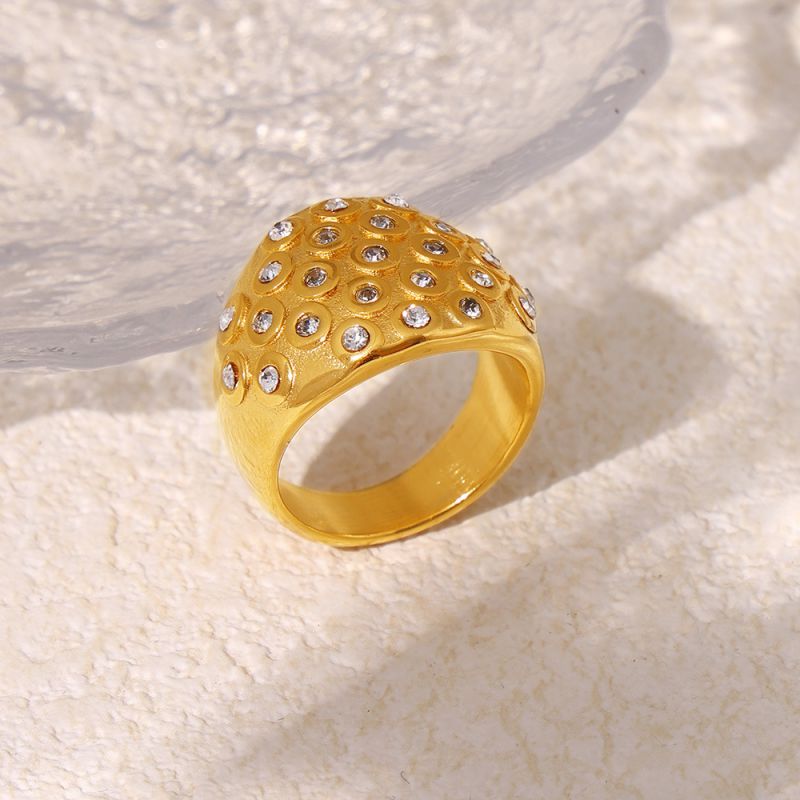 Silver Titanium Steel Diamond Geometric Wide Face Ring