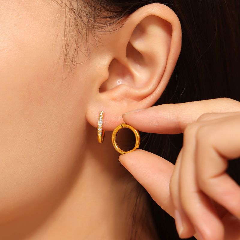 Silver Titanium Steel Diamond Round Earrings