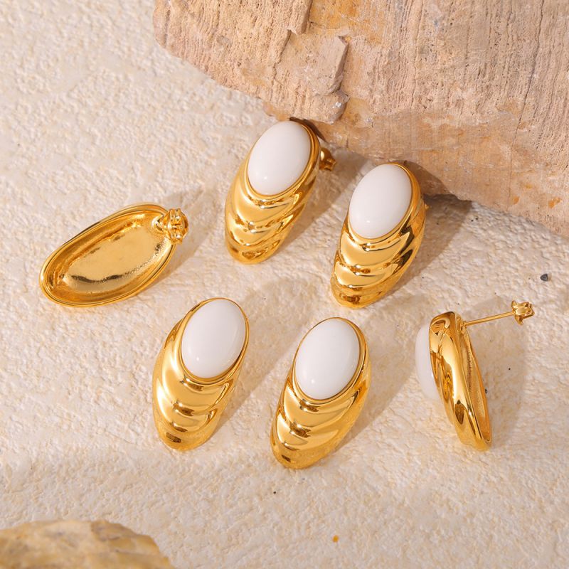 Gold Oval Water Ripple Earrings