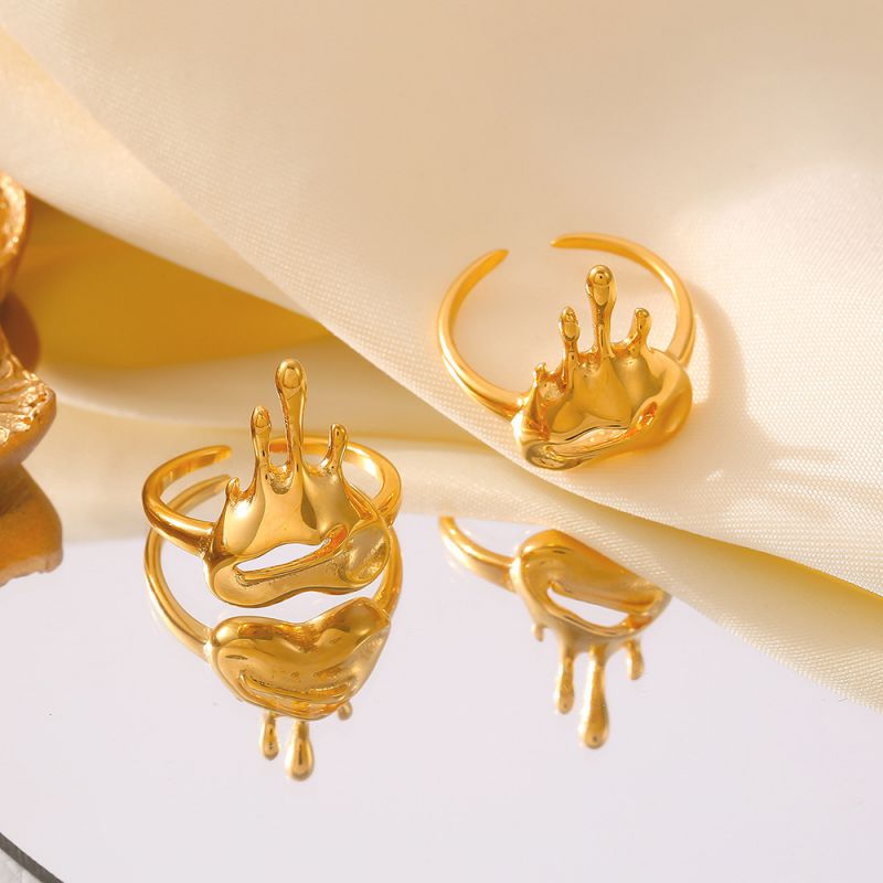 Silver Titanium Steel Heart Hollow Melting Open Ring