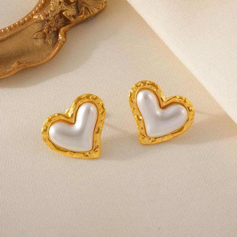 Gold Heart Rubber Bead Earrings