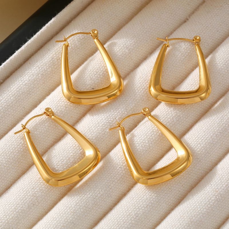 Gold Titanium Steel U-shaped Earrings