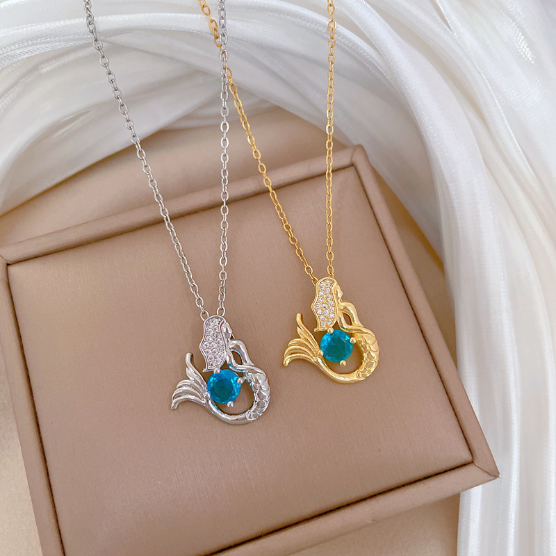 Gold Titanium Steel And Diamond Mermaid Necklace