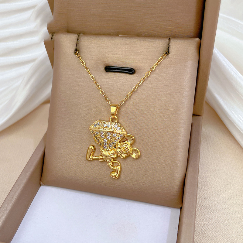 Gold Titanium Steel Diamond Necklace