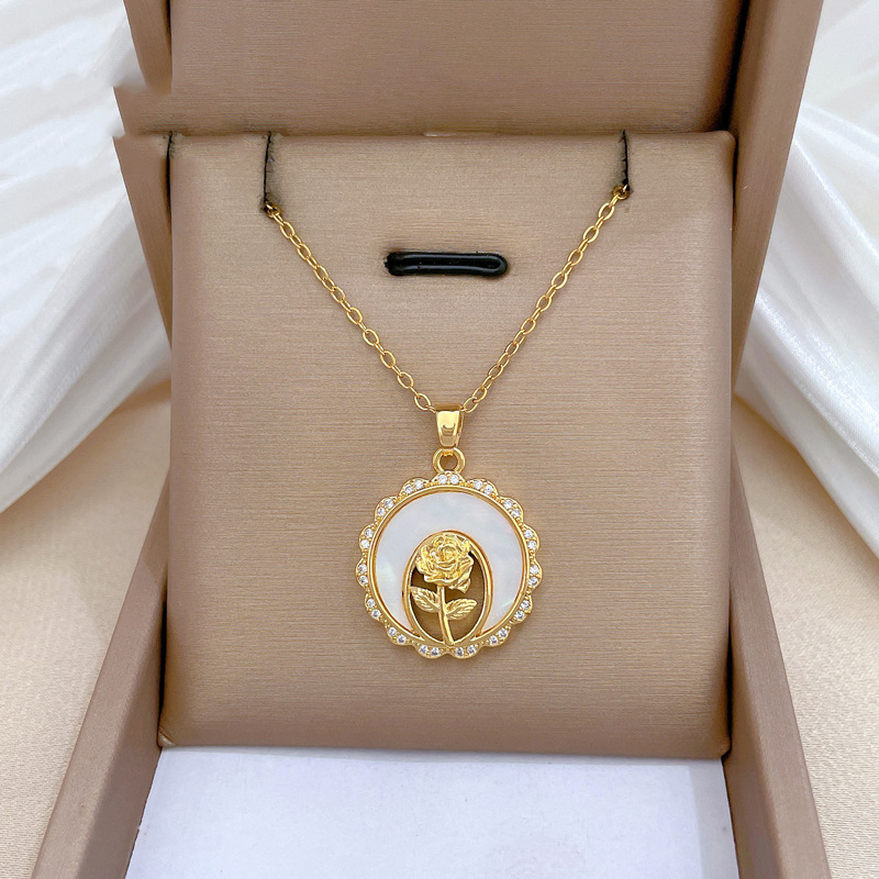Gold Titanium Steel Diamond Flower Necklace