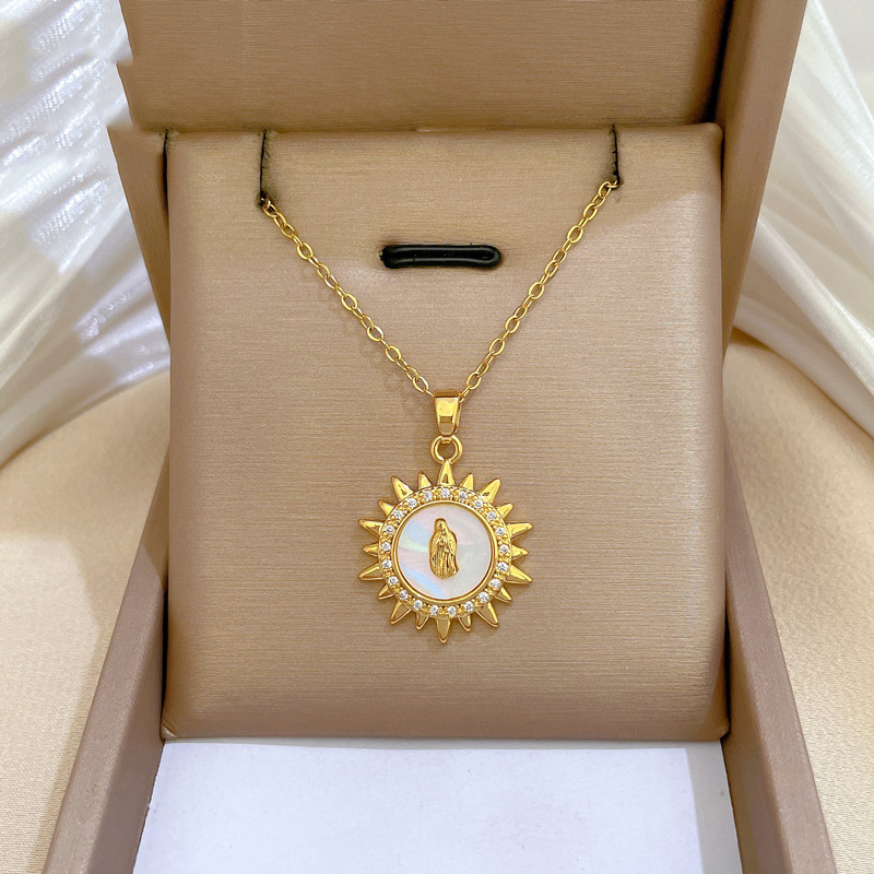 Gold Titanium Steel And Diamond Shell Portrait Necklace